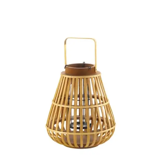 11" Slat Wood Candle Holder Lantern {1}