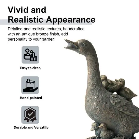 Glitzhome&reg; 15" Faux Bronze Duck Garden Statue {6}