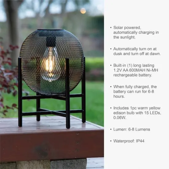 Glitzhome® 11.5" Metal Mesh Solar Powered Lantern with Stand {4}