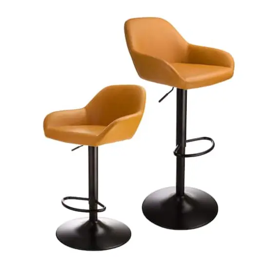 Glitzhome&reg; Mid-Century Leatherette Gaslift Adjustable Swivel Bar Stool Set Yellow {5}
