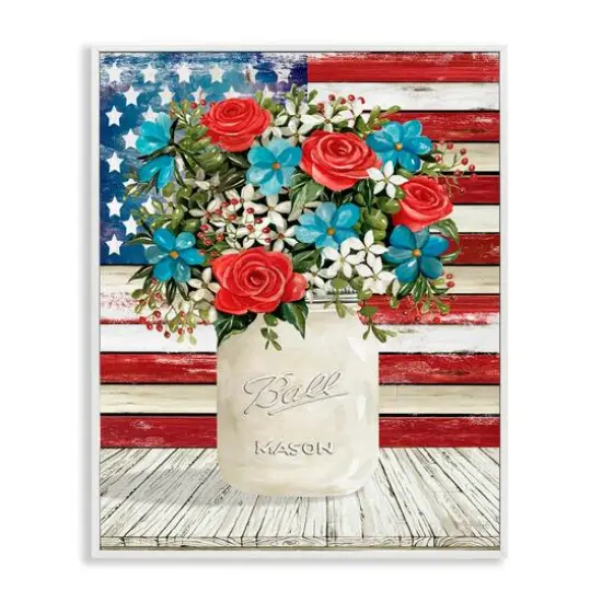 Stupell Industries Americana Flag Festive Bouquet Framed Giclee Art White {1}