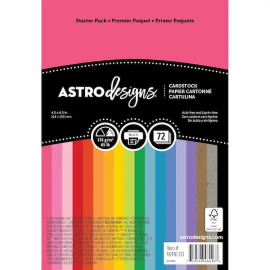 Neenah Astrodesigns Cardstock Pack 4.5"X6.5" 72/Pkg-18 Bold & Vivid Colors {1}