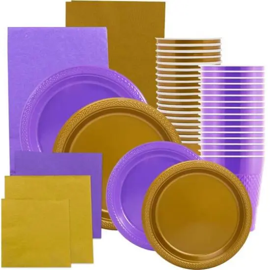 JAM Paper Party Tableware Assortment Grad Pack Purple/Gold {1}