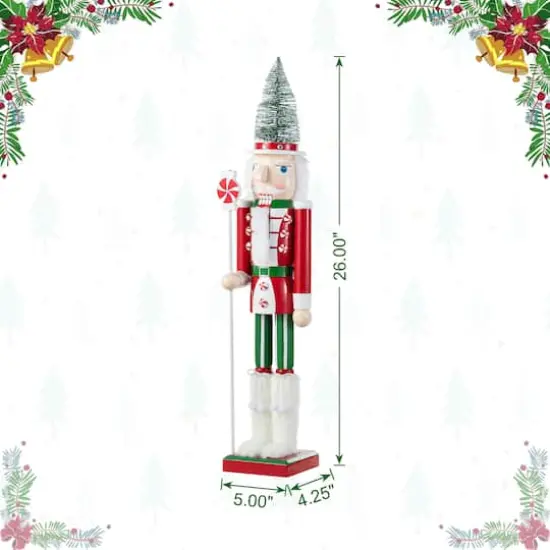 Glitzhome&reg; 26"H Wooden Christmas Green Brush Tree Nutcracker {9}