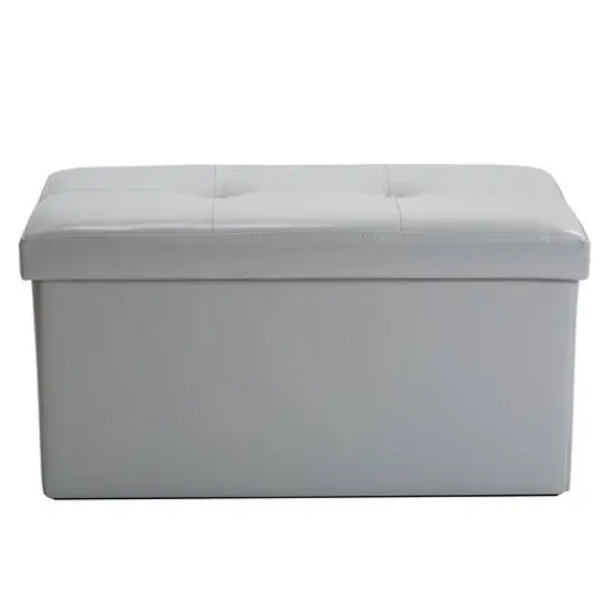 Simplify Faux Leather Double Folding Storage Ottoman Gray {4}