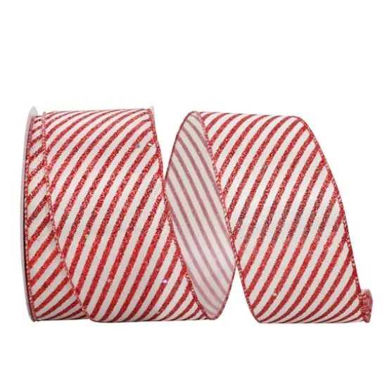 JAM Paper 2.5" x 20yd. Wired Candy Cane Glitter Diagonal Stripe Ribbon {1}