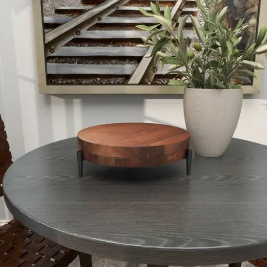 12" Brown Wood Tray with Black Metal Legs {12}
