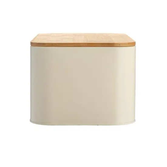 Hello Honey® 11.75" Cream Metal Bread Bin with Bamboo Lid {7}