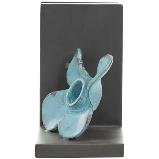 6.5" Teal Metal Boat Distressed Propeller Bookends with Brown L-Shaped Stands {5}