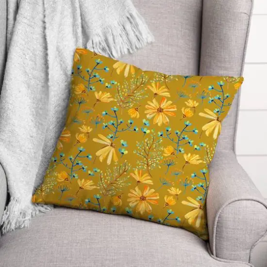Flowers & Foliage Throw Pillow Chartreuse {3}