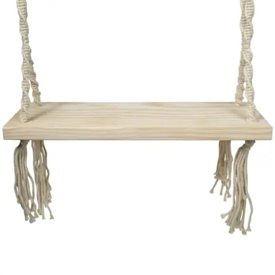 22" Ivory Rope Wooden Swing Chair {3}
