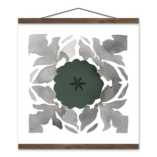 Gray & Green Medallion Teak Hanging Canvas {1}