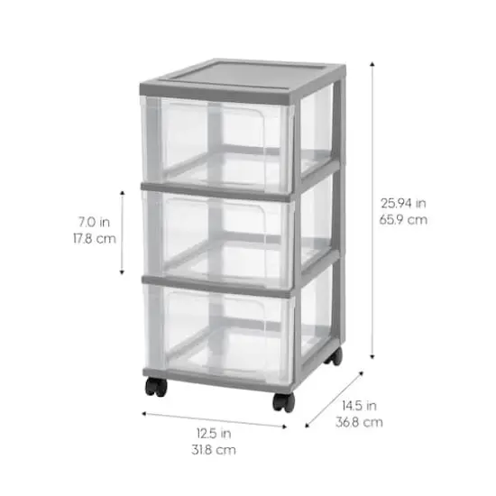 Iris&reg; 3-Drawer Narrow Plastic Storage Drawer, Gray, Set of 2 {4}