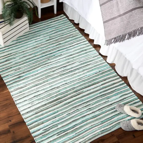 DII&reg; Slim Stripe Cotton Chindi Rug, 4ft. x 6ft. Aqua {5}