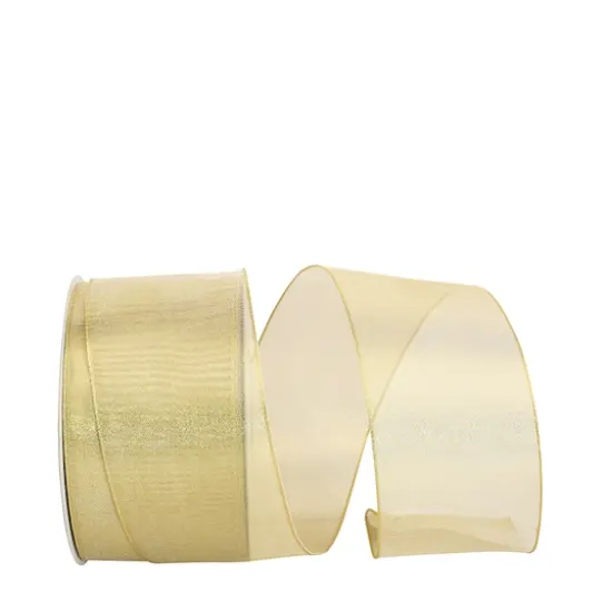 JAM Paper 2.5" x 25yd. Classic Wired Edge Mesh Ribbon Gold {1}