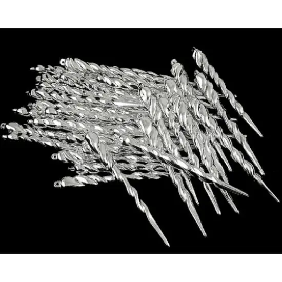 36ct. 5" Shiny Silver Splendor Shatterproof Icicle Christmas Ornaments {1}