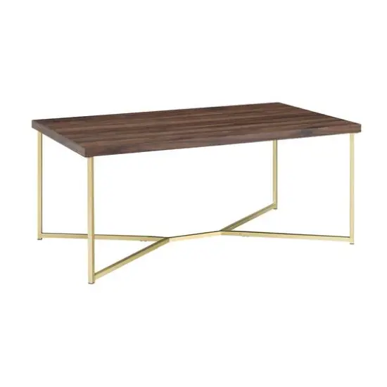 Luxe 42" Dark Walnut & Gold Y Leg Modern Glam Coffee Table {1}