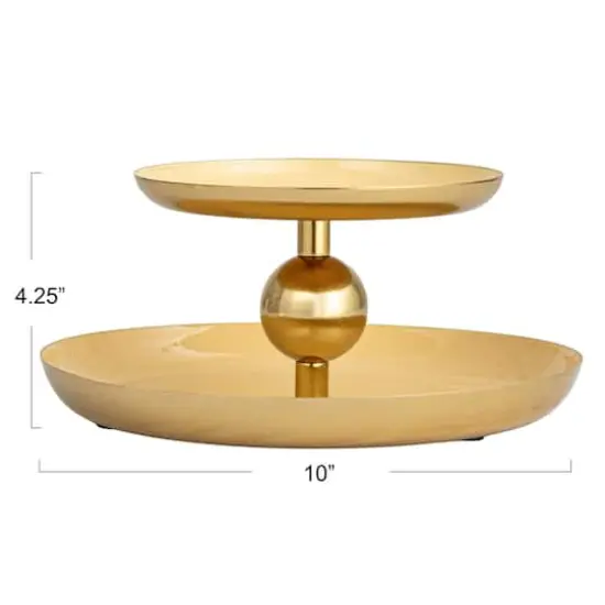 Hello Honey&reg; 10" Yellow & Gold Soleil Enameled Metal 2-Tier Tray {10}