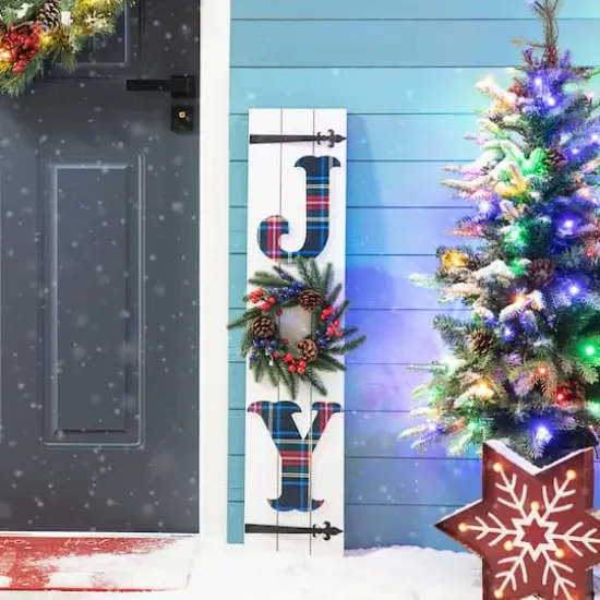 Glitzhome&reg; 36" Wood Plaid Wreath "JOY" Porch D&eacute;cor {3}