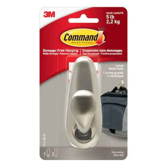 Command&trade; Large Brushed Nickel Decorative Metal Hook {1}