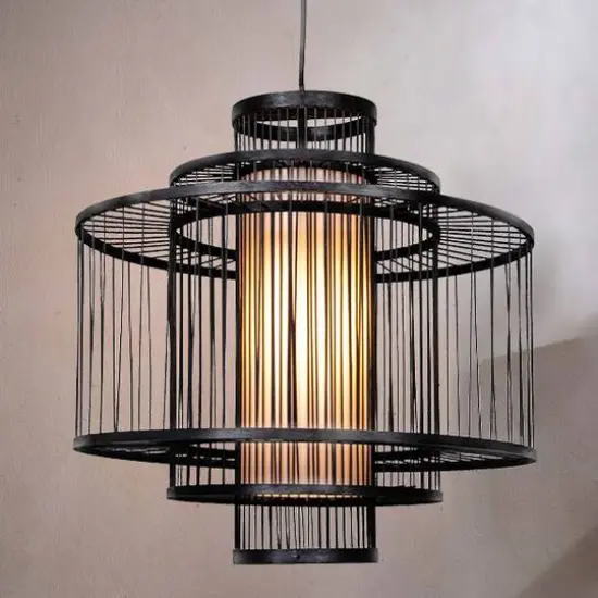 Hello Honey&reg; 19.5" Boho Tiered Bamboo Chandelier Black {3}