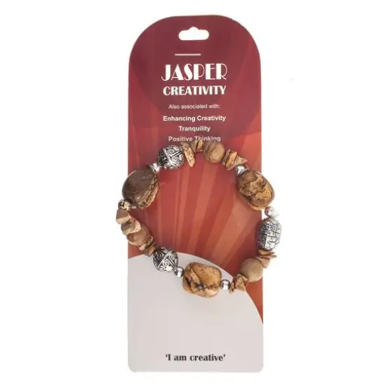 John Bead Brown Jasper Stretch Bracelet with Silver Filigree Beads {5}