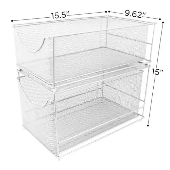 Sorbus 2-Tier Sliding Mesh Basket Drawer White {6}