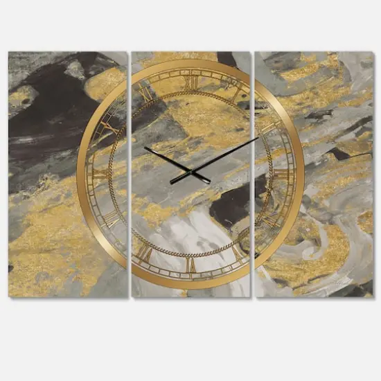 Designart 'Marble Gold And Black Modern Multipanel Wall Clock {1}