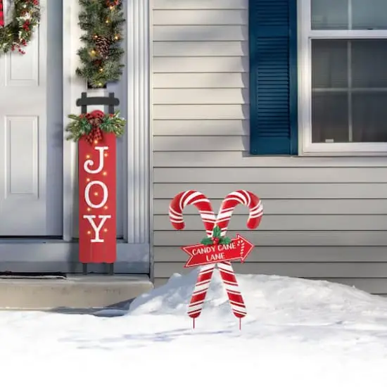 Glitzhome&reg; 30" Metal Christmas Candy Cane Yard Stake {8}