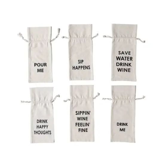 Hello Honey&reg; 14" Natural & Black Quotations Cotton Wine Bag Set {1}