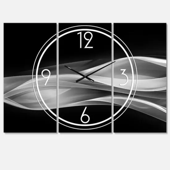 Designart Glittering Silver Pattern Modern 3 Panel Wall Clock {1}