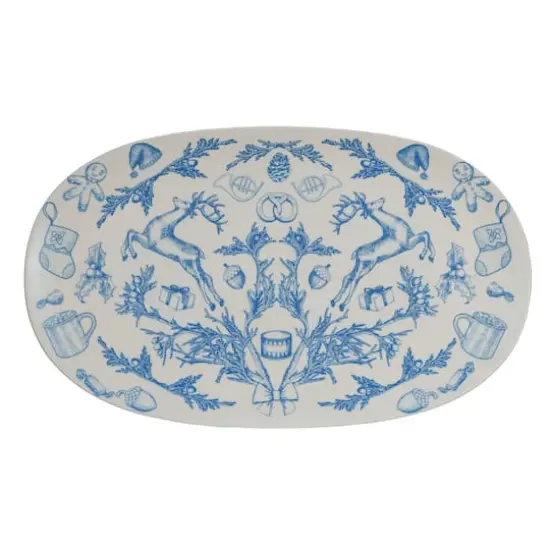 Hello Honey&reg; 15.25" Blue & Cream Classic Holiday Oval Stoneware Platter {1}