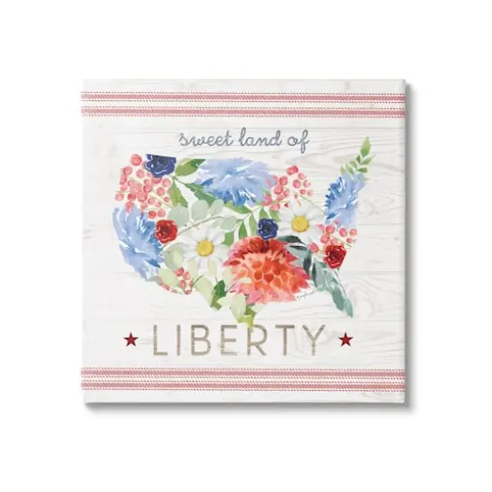 Stupell Industries Sweet Land Of Liberty Floral USA Canvas Wall Art {1}