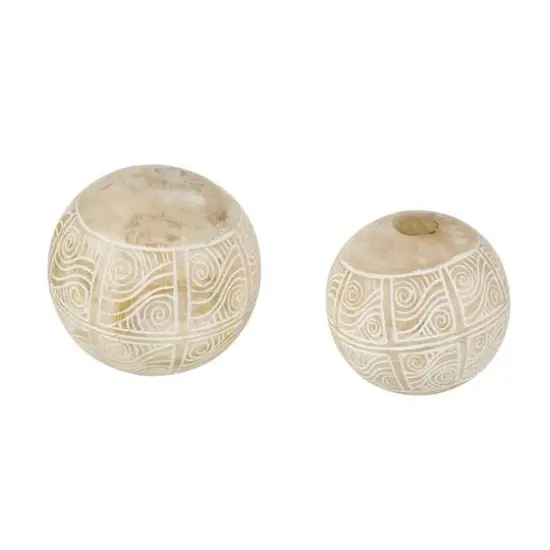 Cream Mango Wood Decorative Ball Orbs Set {9}