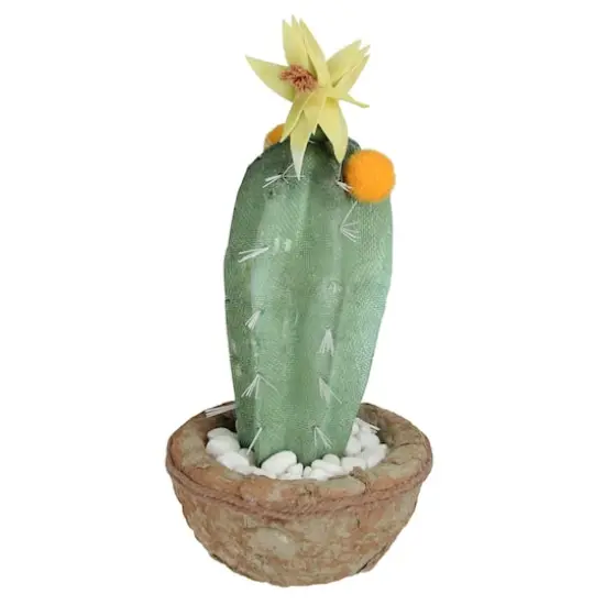 12" Southwestern Style Potted Cactus with Yellow Flower {3}