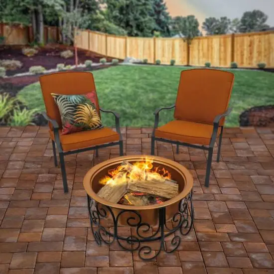 30" Deep Bowl Copper Fire Pit with Stand & Screen {3}