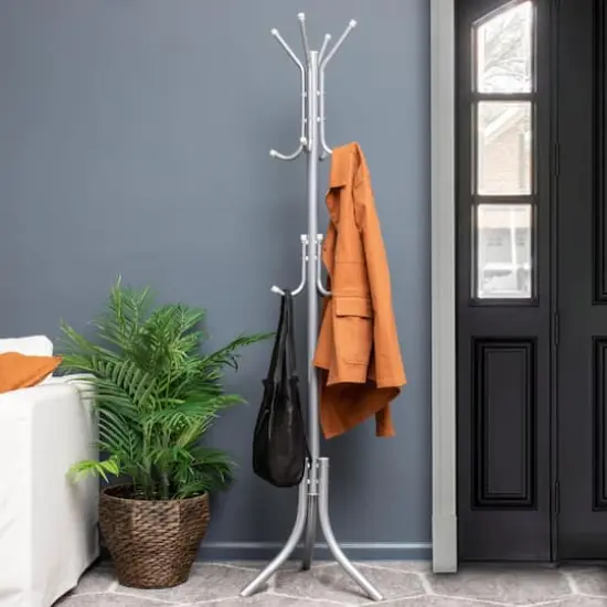 Mind Reader 67" 3-Tier 11-Hook Coat Rack Silver {6}