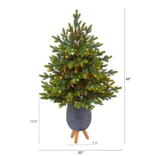 3.5ft. Pre-Lit North Carolina Fir Artificial Christmas Tree in Gray Planter with Stand, Clear Lights {4}