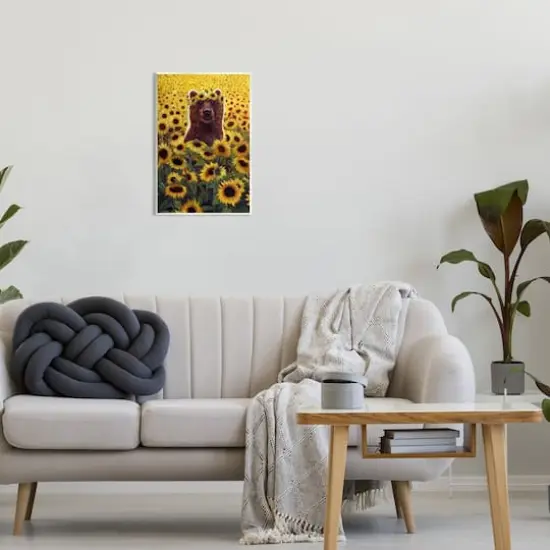 Stupell Industries Happy Bear Sunflower Field Wall Plaque Art {3}