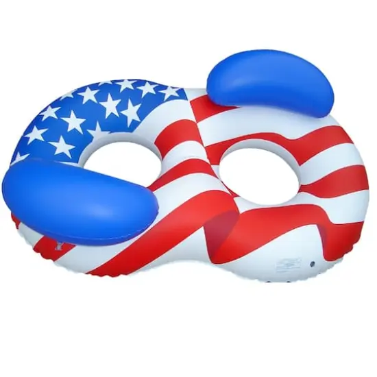 65" American Flag Inflatable Circular Duo Swimming Pool Lounger {1}
