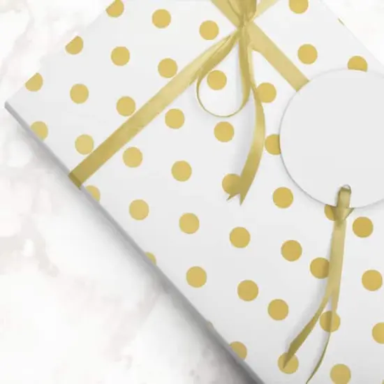 JAM Paper Polka Dot Gift Wrap Set, 2ct. White with Gold Foil Dots {6}