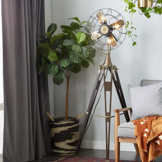 62.5" Brown Metal Industrial Floor Lamp {8}