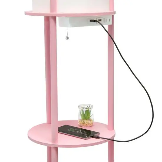 Simple Designs&trade; 62.5" Round Floor Lamp with 2 USB Ports and 1 Outlet Light Pink {9}