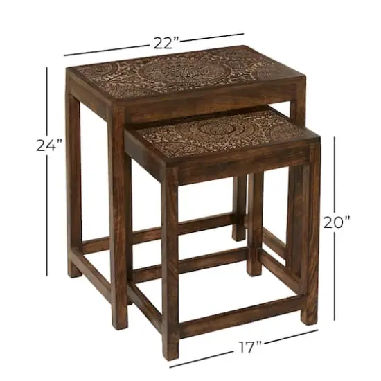 24" Brown Mango Wood Eclectic Accent Table {9}