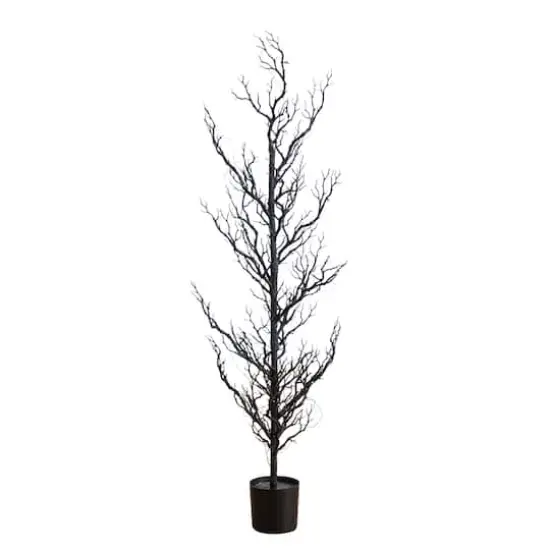 4ft. Pre-Lit Artificial Halloween Black Spooky Twig Tree with 160 Orange & Purple Copper Wire String LED Lights {1}