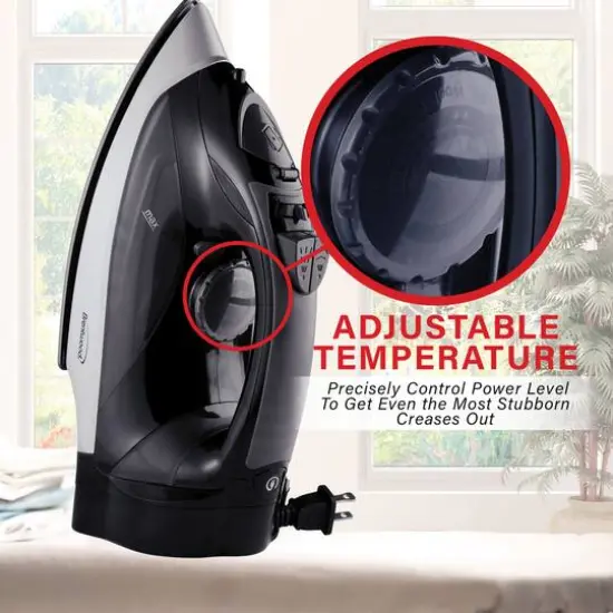 Brentwood 1,200W Nonstick Steam Iron with Retractable Cord Black {7}