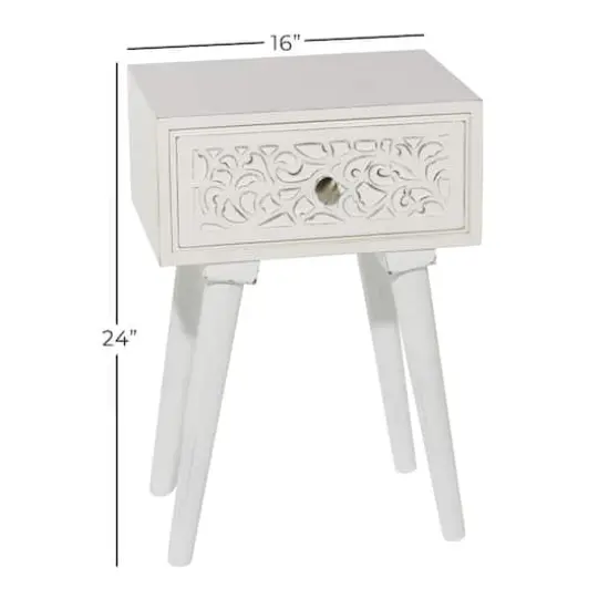 24" White Farmhouse Mango Wood Accent Table {10}