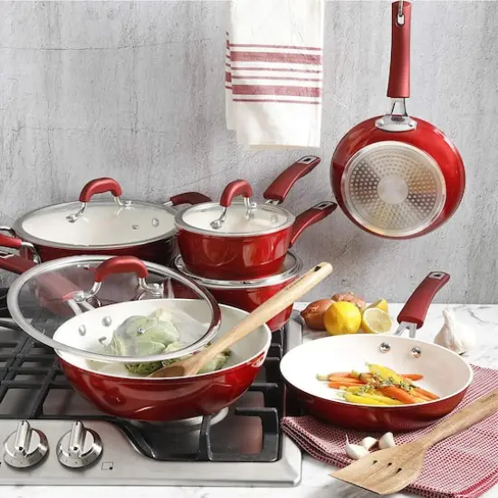 Kenmore&reg; Arlington 12-Piece Metallic Red Aluminum Ceramic-Coated Nonstick Cookware Set {4}