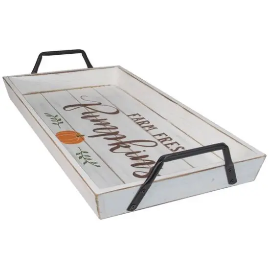 White "Farm Fresh Pumpkins" Thanksgiving Wood Tray {4}