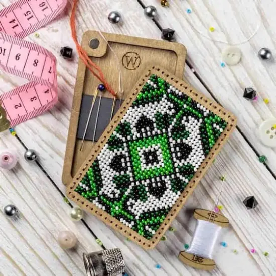 Wonderland Crafts Green & White Bead Embroidery Needle Box Kit {3}